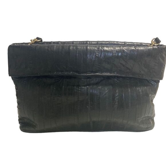 LUV. U.S.A.Women’s Genuine Eel Skin Crossbody Handbag 9.5X3.5X14 Black - Picture 3 of 12